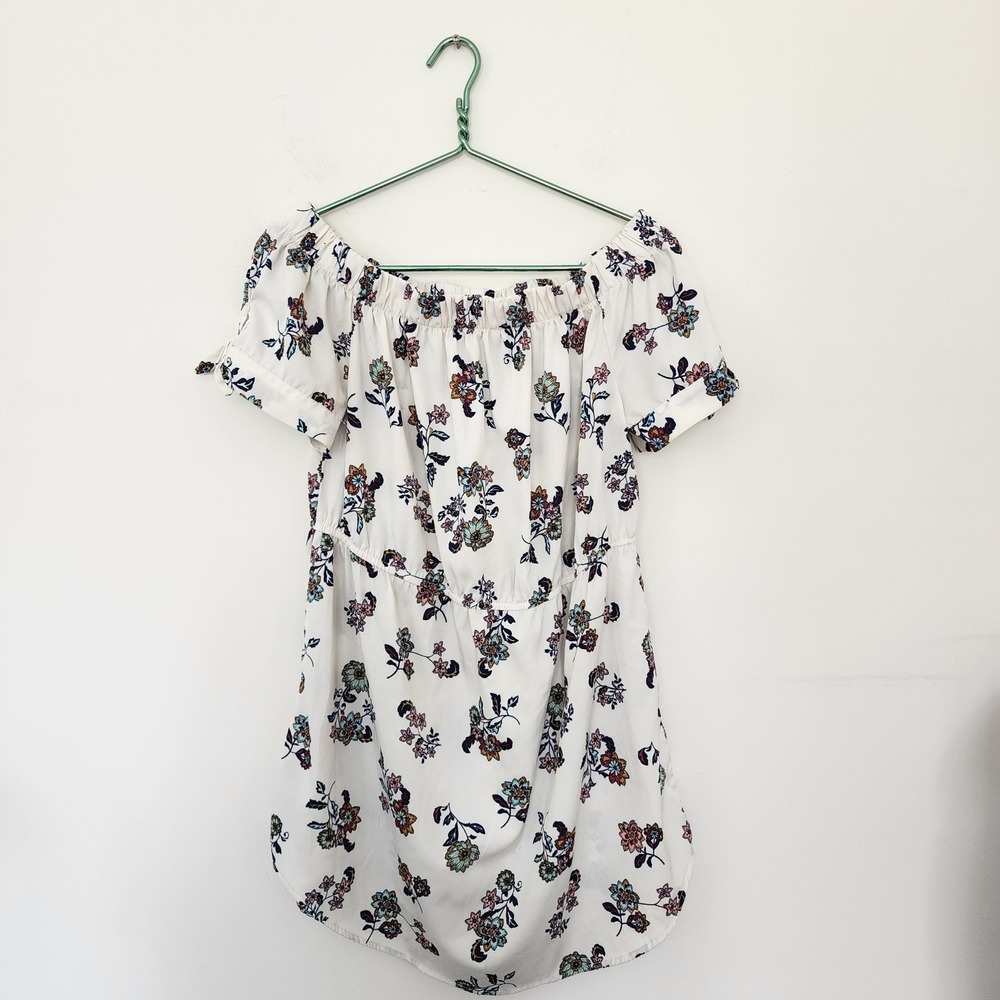 Blush Off The Shoulder Floral Top White Short Sleeve Tie Detail Blouse Large